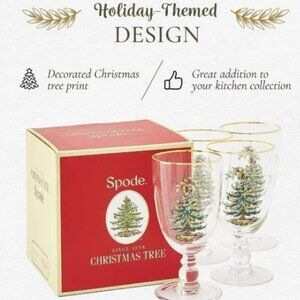 Spode Christmas Tree Pedestal Goblet | Set of 4 Glasses (New With Box)